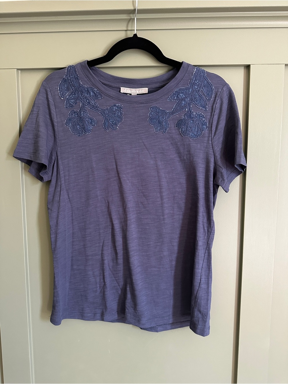 Daniel Rainn Dusty Blue Short Sleeve Tee with Embroidered Neckline
